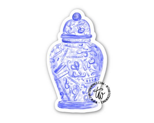 Ginger Jar Teacher Sticker, Blue & White, Grandmillennial School Supplies Design