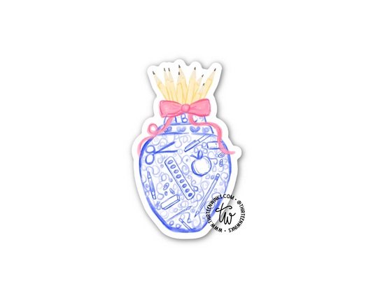 Ginger Jar Teacher Sticker Pencil Bouquet, Blue & White, Grandmillennial School Supplies Design