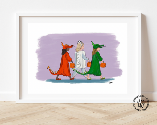 🎃 Dragon Ladies Mahjong Halloween Art Print