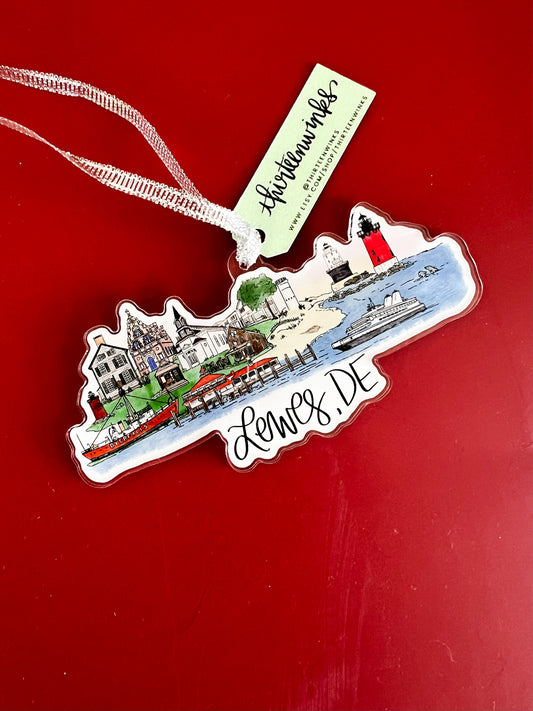 Lewes, Delaware Acrylic Skyline Ornament