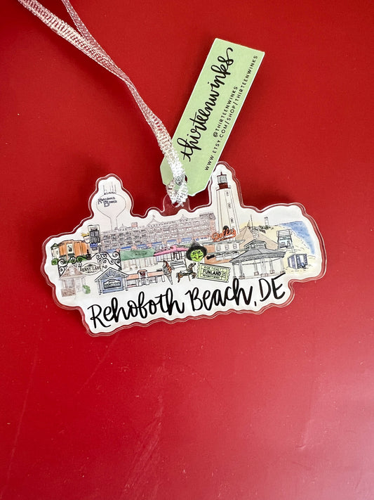 Rehoboth, Delaware Acrylic Skyline Ornament