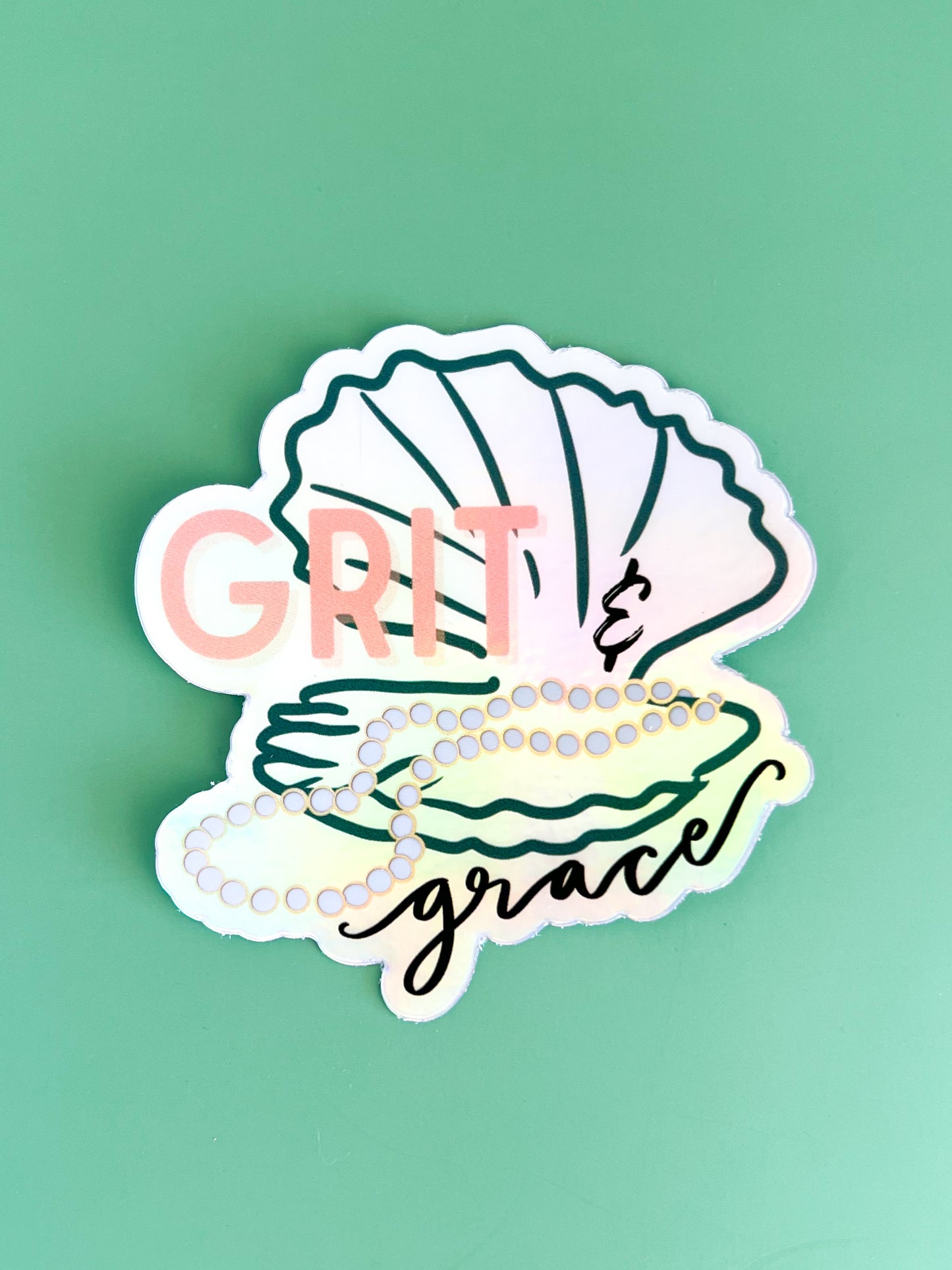 Grit and grace -pearl necklace oyster holographic sticker