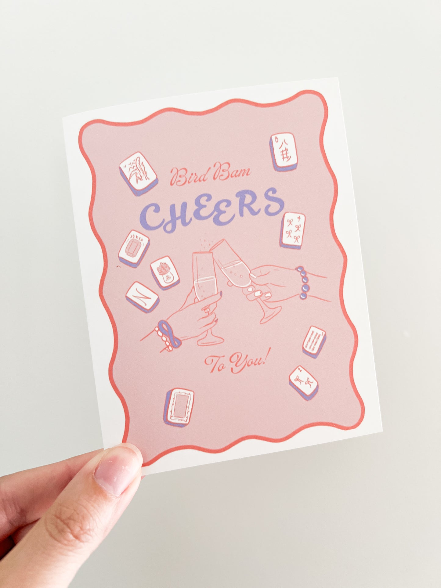 Mahjong Greeting Card | Bird Bam Cheers to You Card | Funny Mahjong Celebration Card