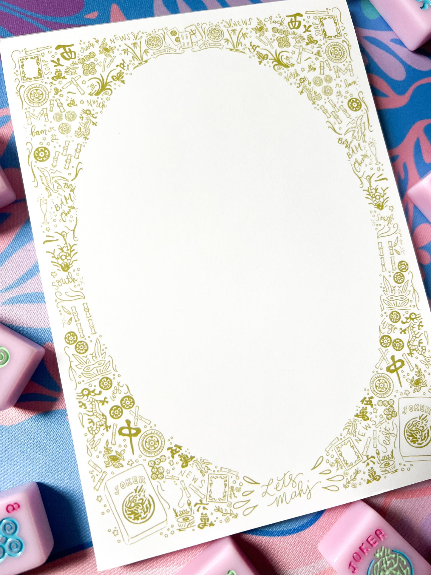 Mahjong Notepad | 5x7 Hand-Drawn Mahjong Stationery | Mahjong Gift for Game Night Lovers
