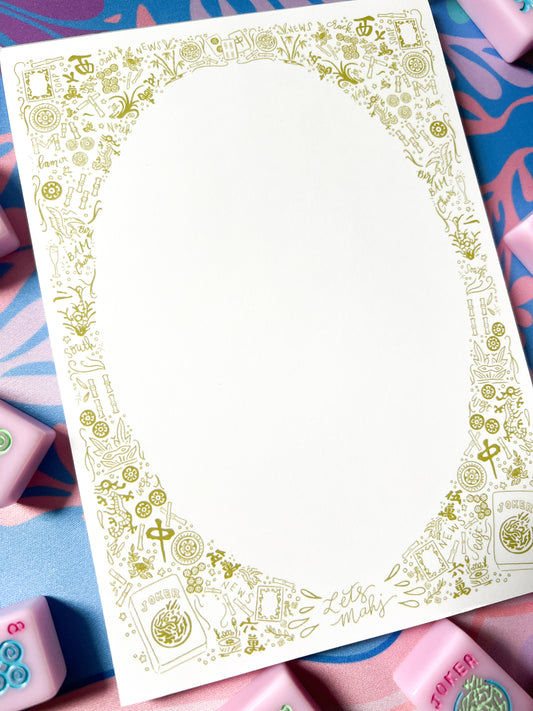 Mahjong Notepad | 5x7 Hand-Drawn Mahjong Stationery | Mahjong Gift for Game Night Lovers