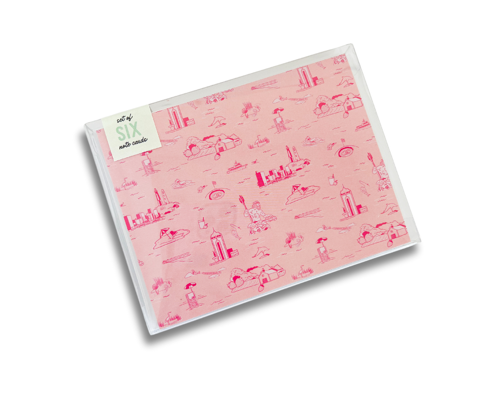 Virginia Beach, Virginia Toile Print Notecard set (5) Pink on Pink pattern