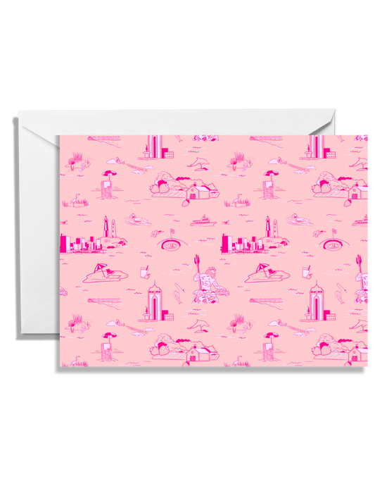 Virginia Beach, Virginia Toile Print Notecard set (5) Pink on Pink pattern