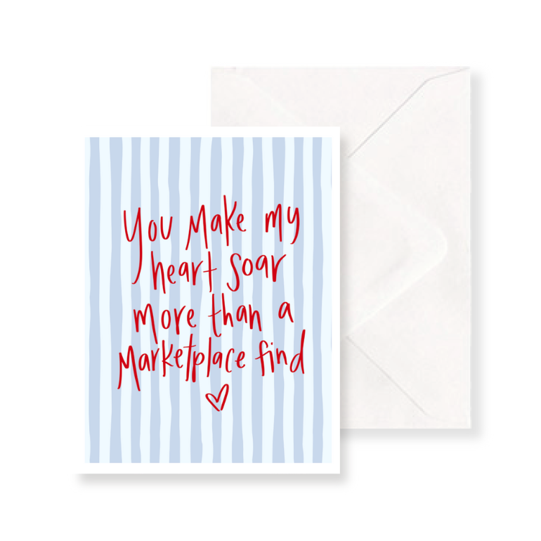 Funny Valentine’s Day Card | You Make My Heart Soar More Than a Marketplace Listing | Pink Striped Valentine | Cute Valentine for Her