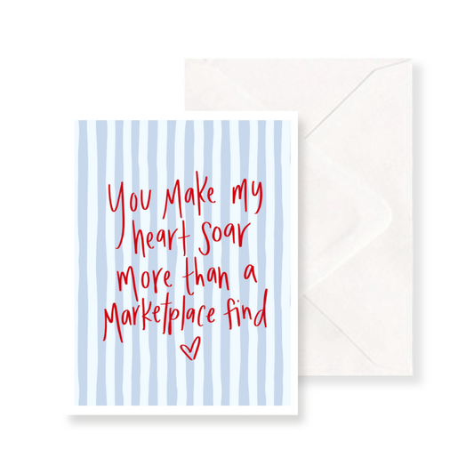 Funny Valentine’s Day Card | You Make My Heart Soar More Than a Marketplace Listing | Pink Striped Valentine | Cute Valentine for Her