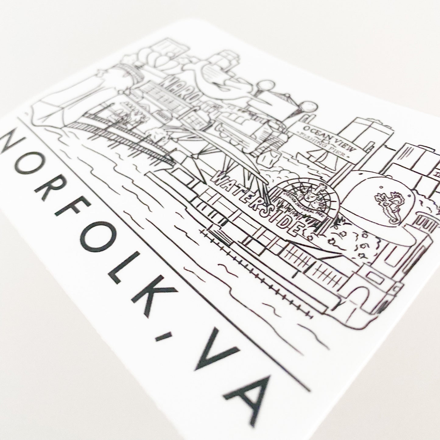 Norfolk Virginia Skyline sticker outline b&w