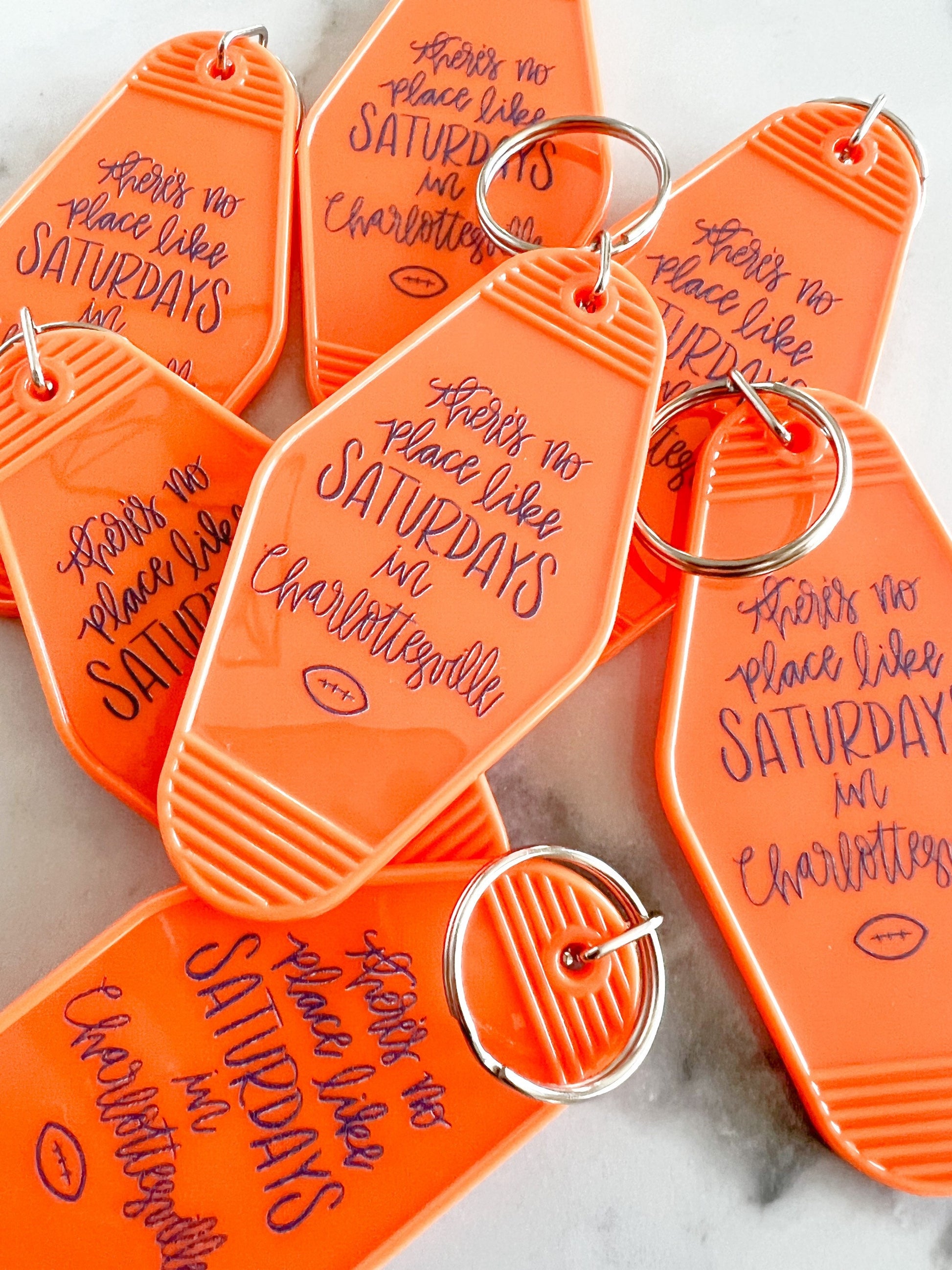 Saturdays in Charlottesville, Virginia vintage motel keychain