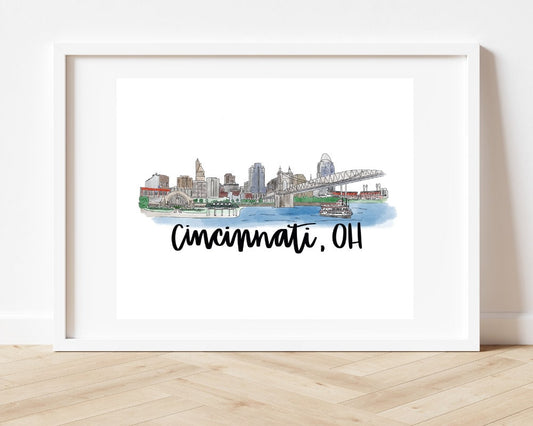 Cincinnati, Ohio Skyline Art print 8x10