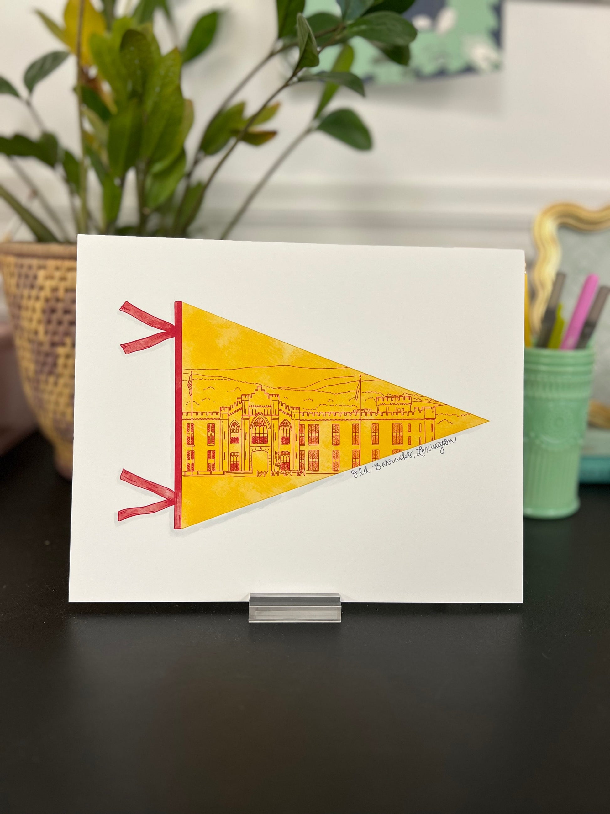 Lynchburg VA- The Barracks Pennant Print, Virginia College, Lynchburg Art Print- Military Institute