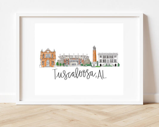 Tuscaloosa Alabama Skyline/landmark Art Print - 8x10 College Print, Bama Art