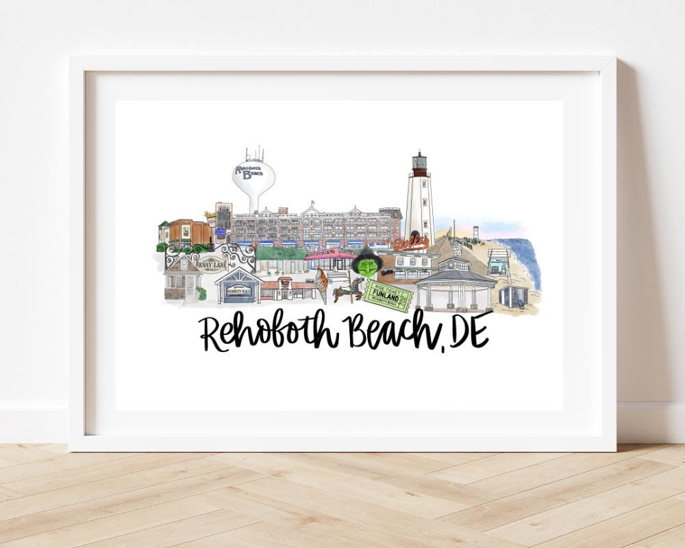 Rehoboth Beach, DE Delaware Landmark and Skyline Print