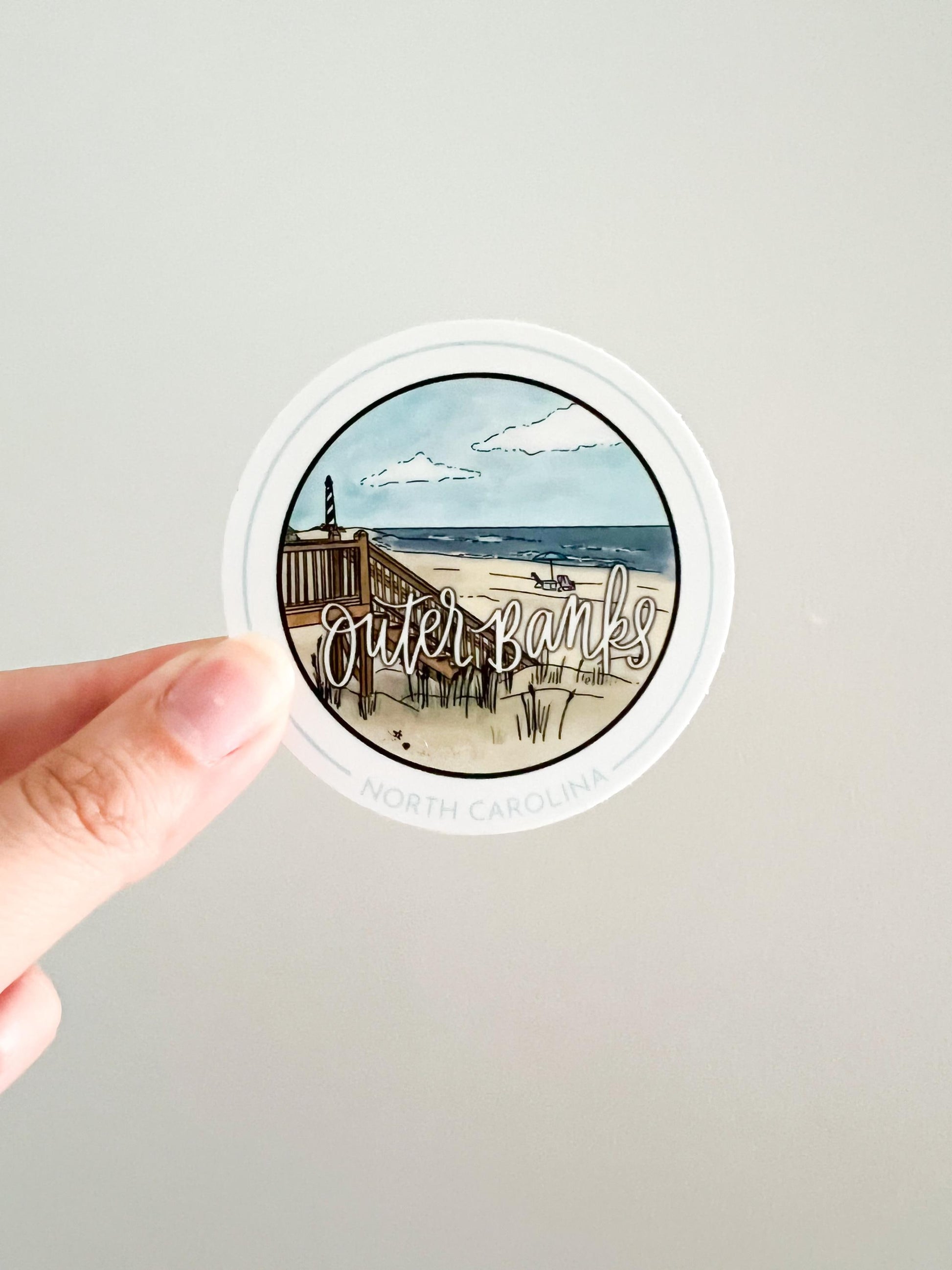 Outer Banks NC circle sticker - scrapbooking, rv sticker, souvenir OBX