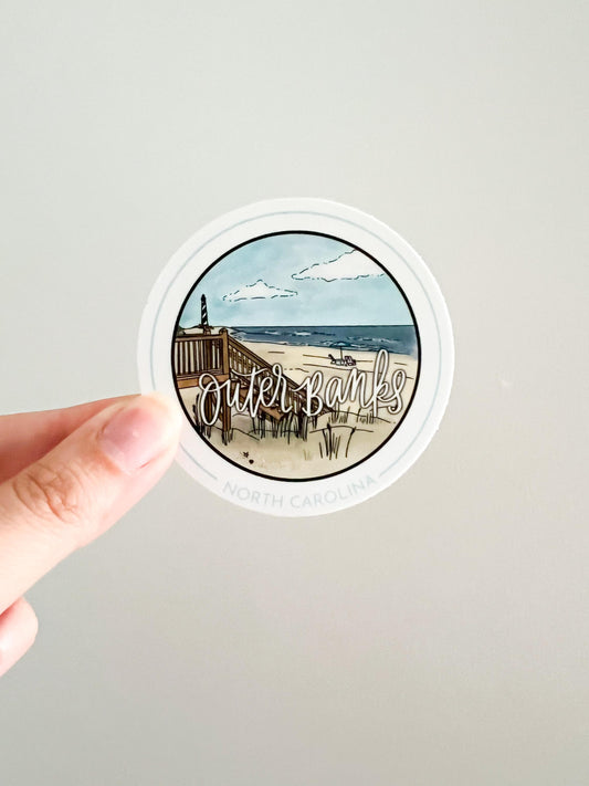 Outer Banks NC circle sticker - scrapbooking, rv sticker, souvenir OBX