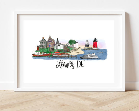 Rehoboth Beach, DE Delaware Landmark and Skyline Print