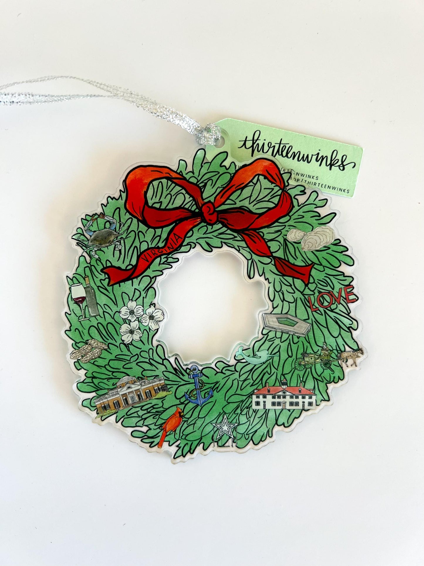 Virginia Landmarks Christmas Wreath Acrylic Ornament 4in