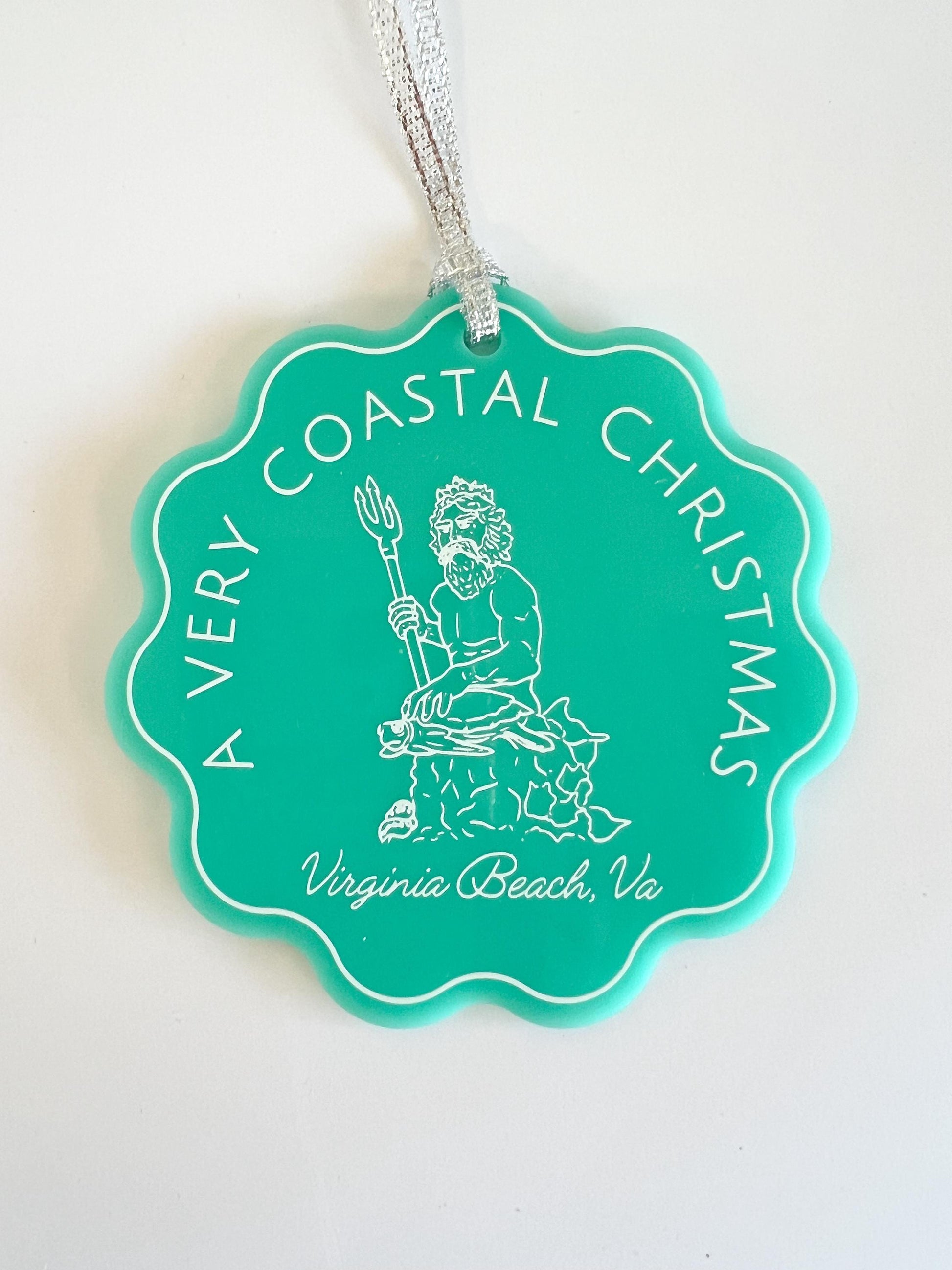 Virginia Beach, Virginia Christmas Ornament - teal Acrylic Scalloped Ornament