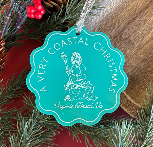 Virginia Beach, Virginia Christmas Ornament - teal Acrylic Scalloped Ornament