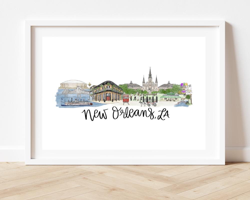 New Orleans Skyline Print | 8x10 Wall Art | Louisiana Cityscape | New Orleans Landmarks Art