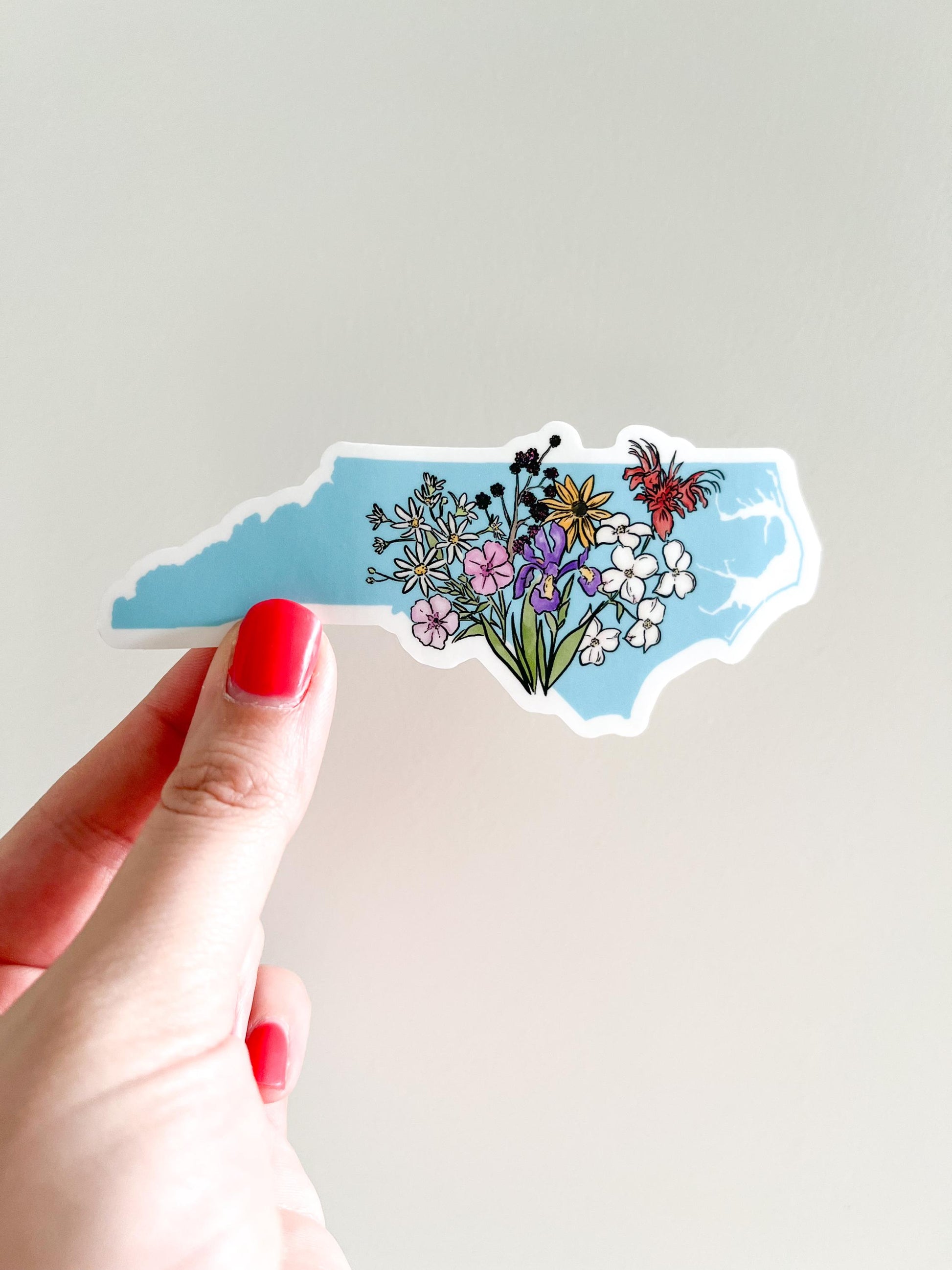 North Carolina Wildflower Vinyl Sticker | State Outline Sticker | Botanical Sticker | Waterproof & Durable