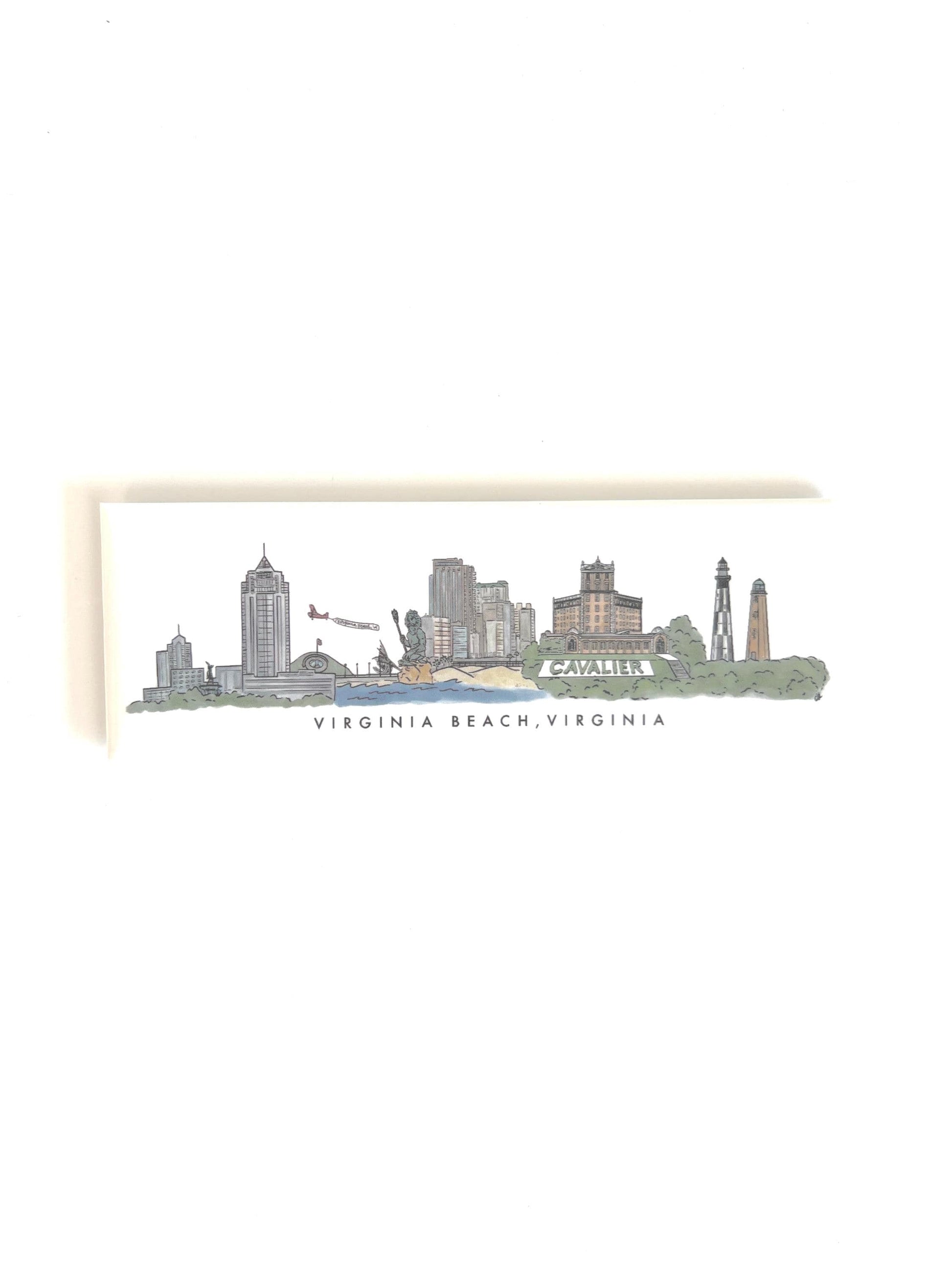 Virginia beach skyline magnet, Virginia souvenir, hand-drawn beach skyline, 1.5“ x 4.5“