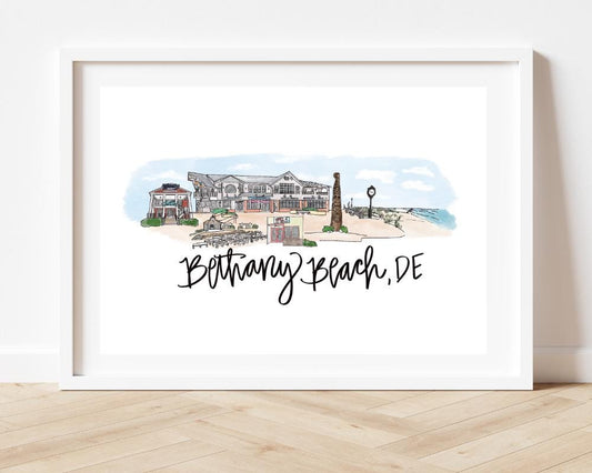 Bethany Beach, DE Delaware Landmark and Skyline Print