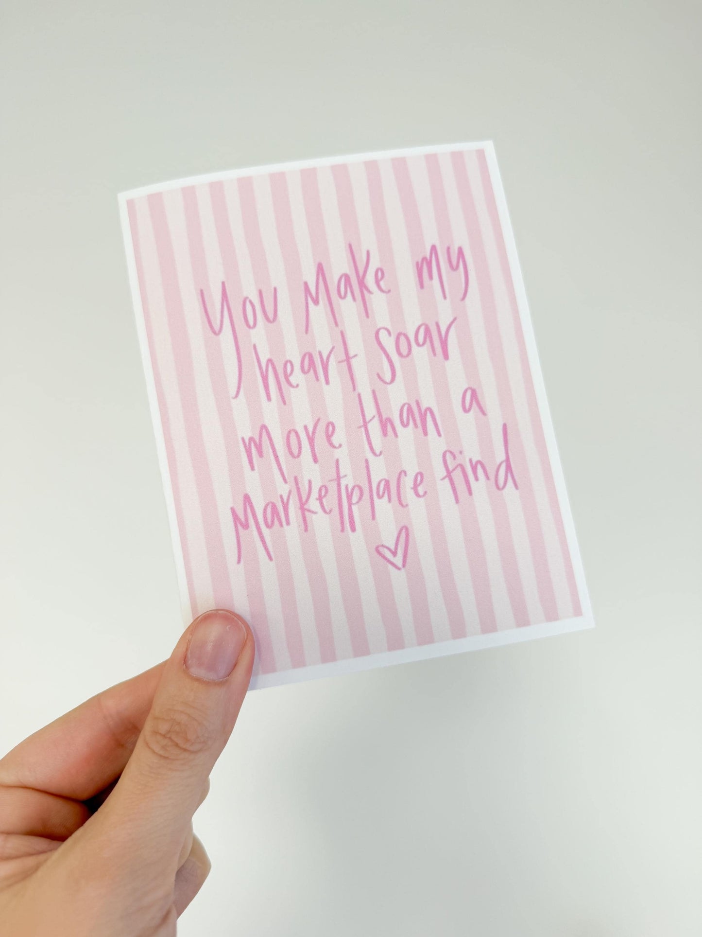 Funny Valentine’s Day Card | You Make My Heart Soar More Than a Marketplace Listing | Pink Striped Valentine | Cute Valentine for Her