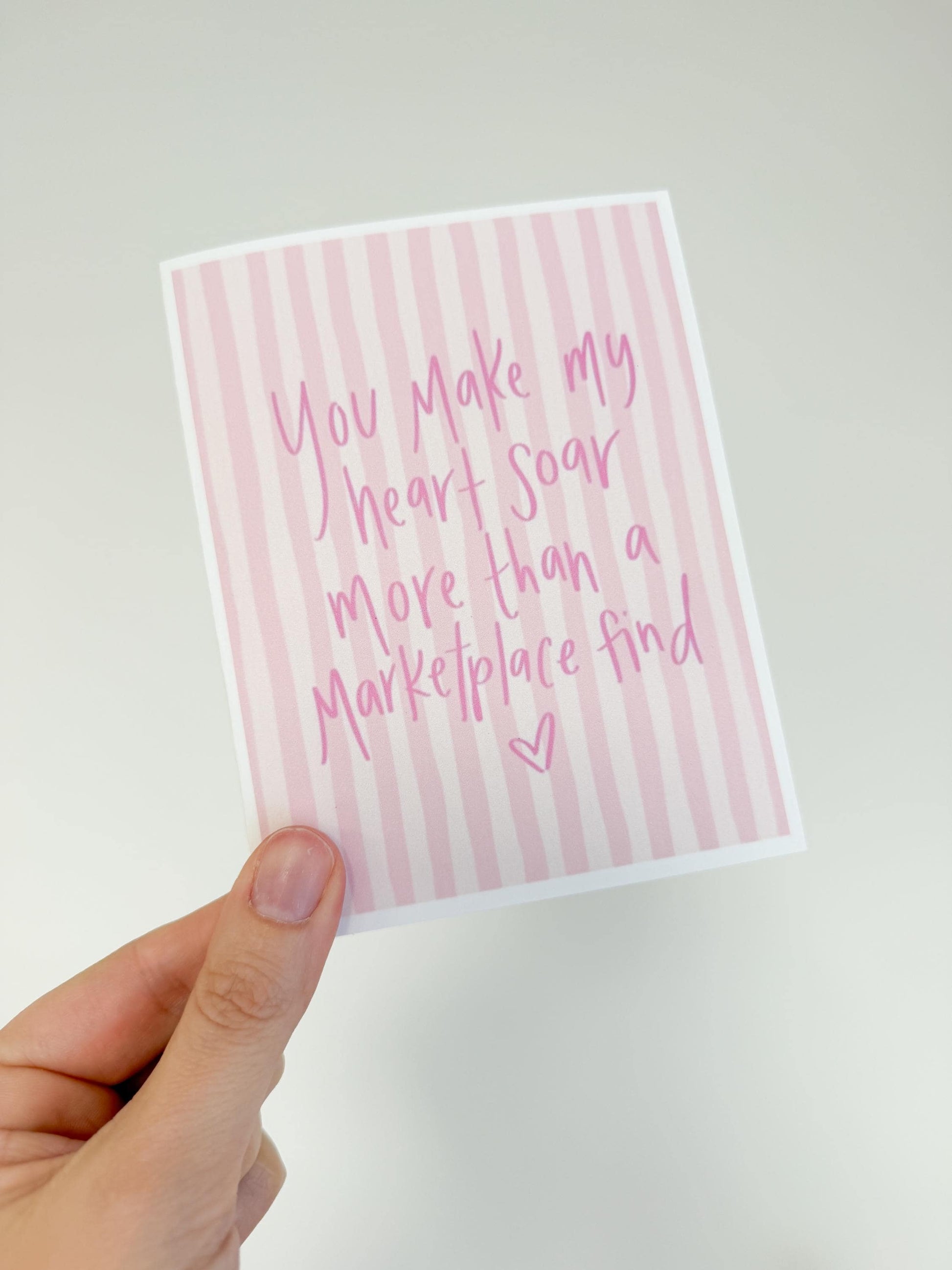 Funny Valentine’s Day Card | You Make My Heart Soar More Than a Marketplace Listing | Pink Striped Valentine | Cute Valentine for Her