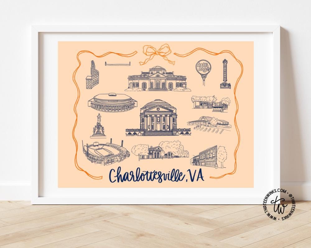 Charlottesville Virginia ,VA Bow Landmark and Skyline Print