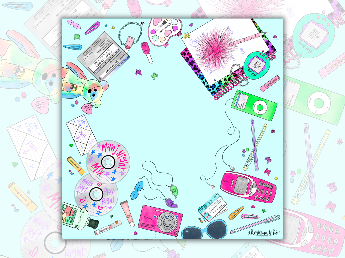 Y2K Mahjong Mat | 33" Neoprene Square Mat | PREORDER