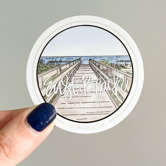 East Beach - Oceanview Norfolk - Circle Sticker - Entrance Collection