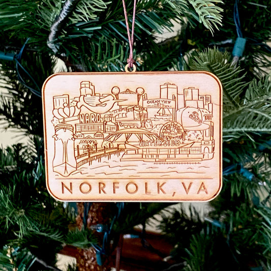 Norfolk Virginia wooden skyline ornament