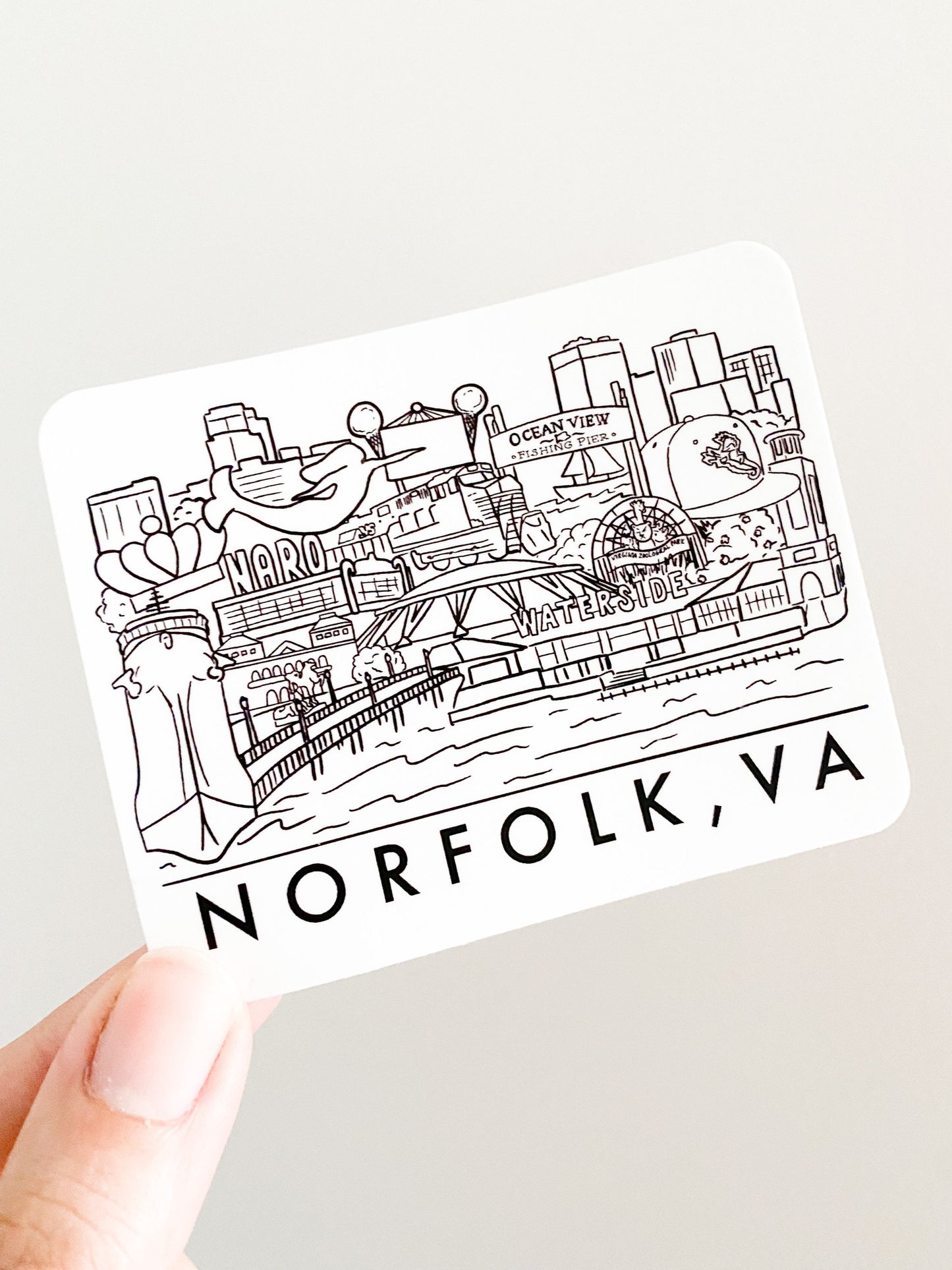 Norfolk Virginia Skyline sticker outline b&w