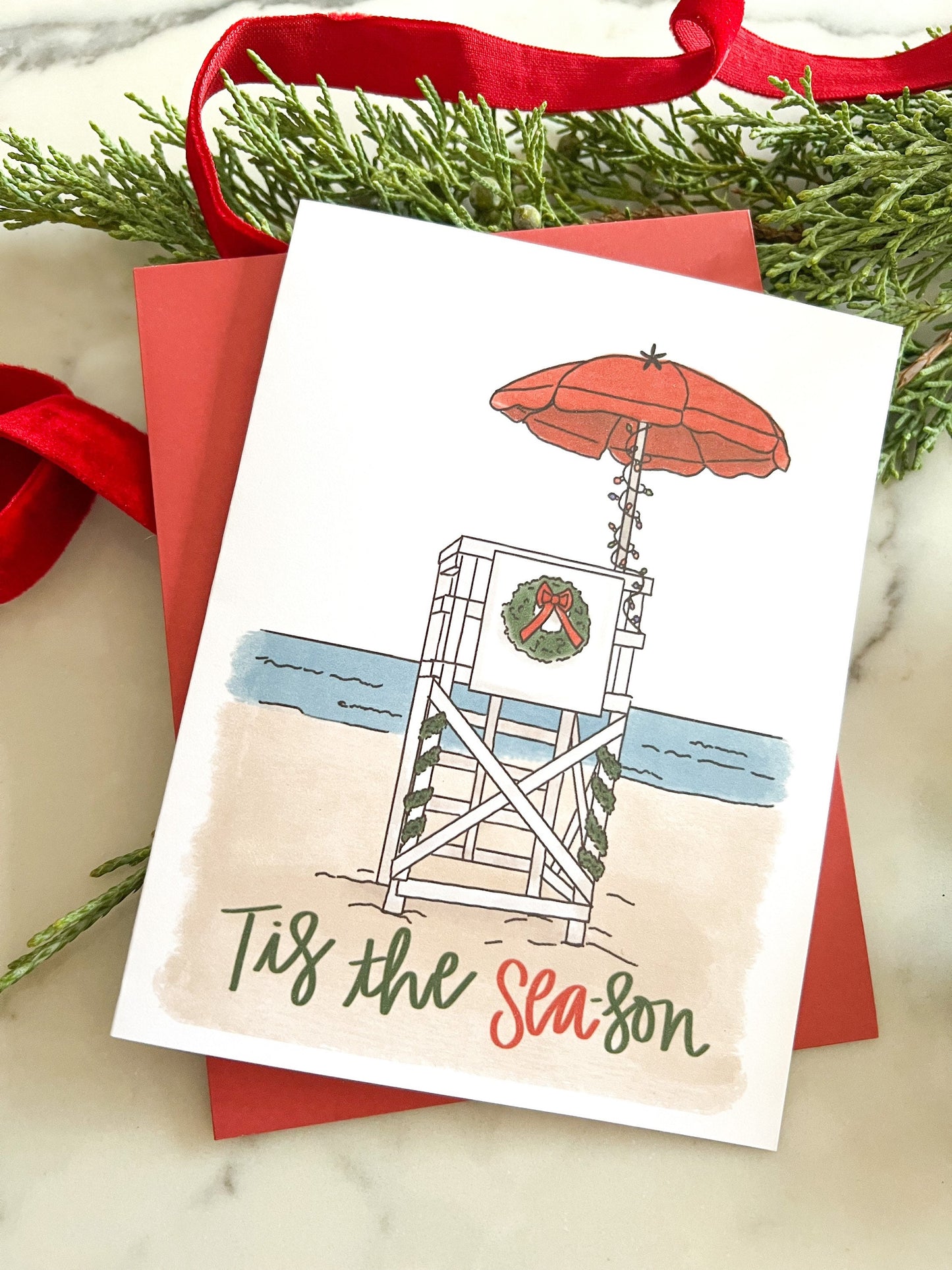 Holiday Lifeguard Stand - Beachy Christmas Card