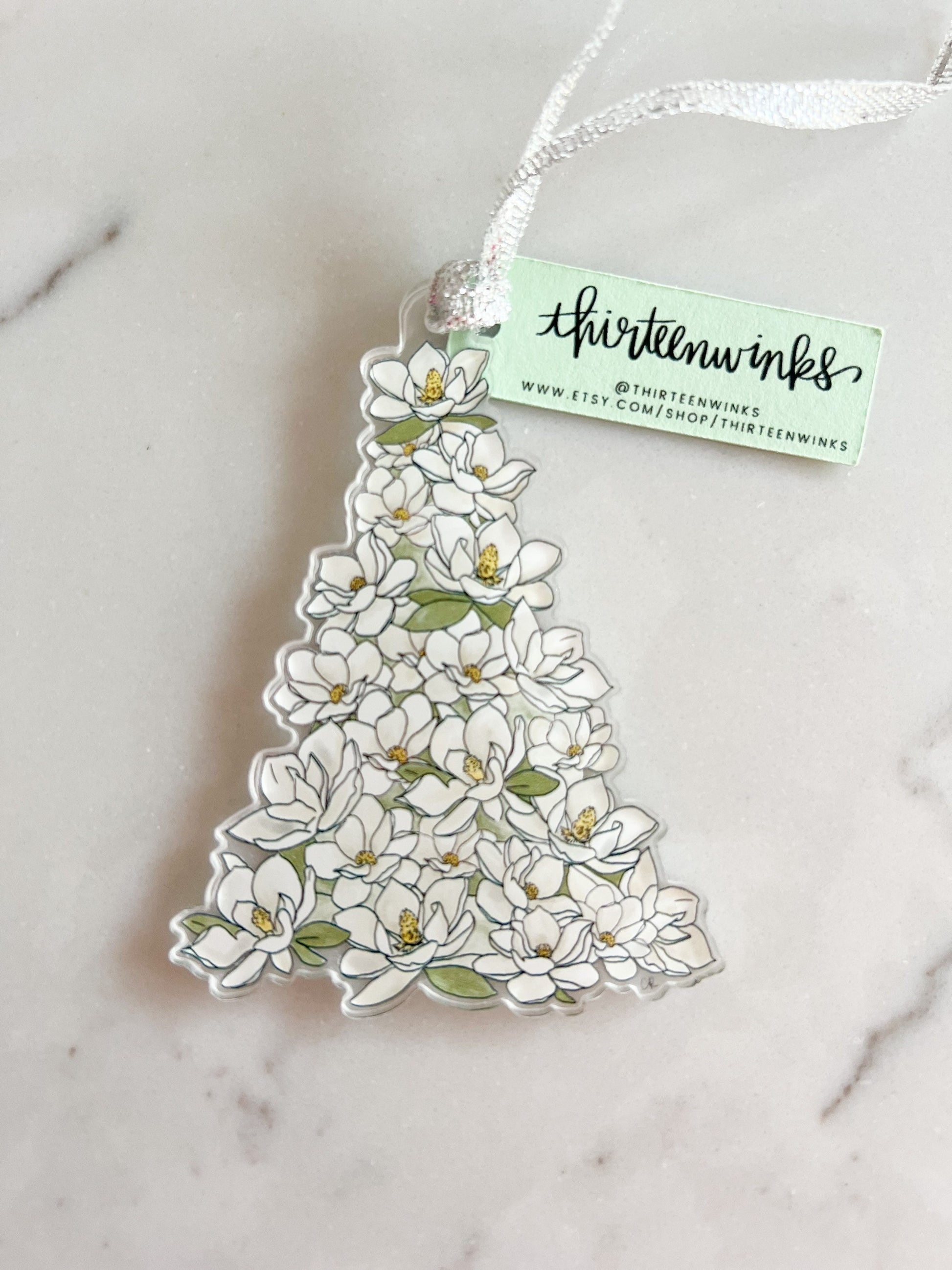 Magnolia Christmas tree acrylic holiday ornament