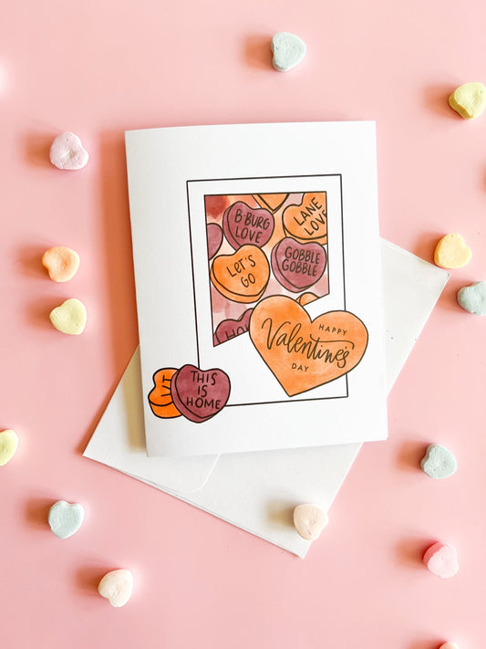 Blacksburg candy hearts - Valentine’s Day card - VT - Virginia tech