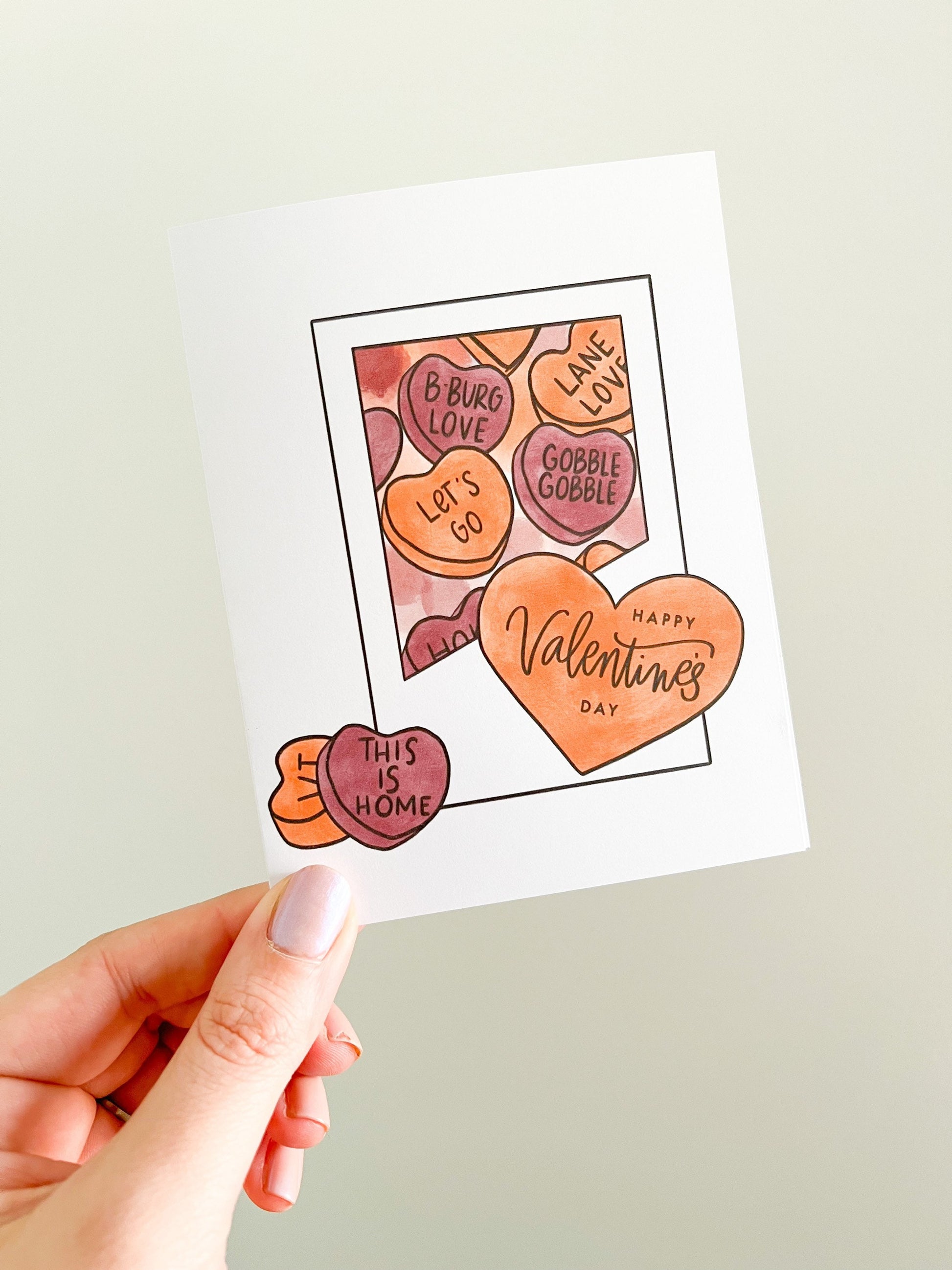 Blacksburg candy hearts - Valentine’s Day card - VT - Virginia tech