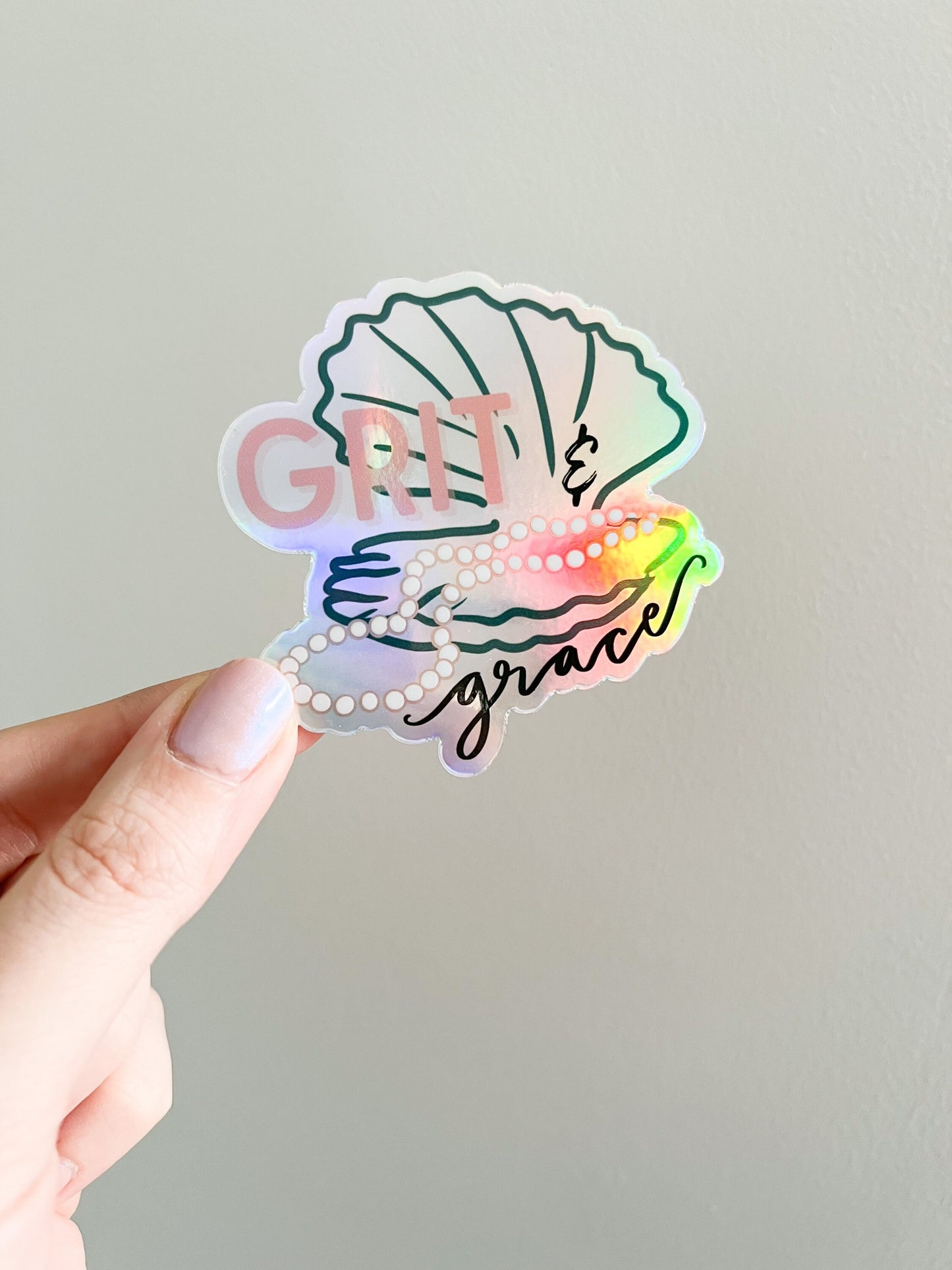 Grit and grace -pearl necklace oyster holographic sticker