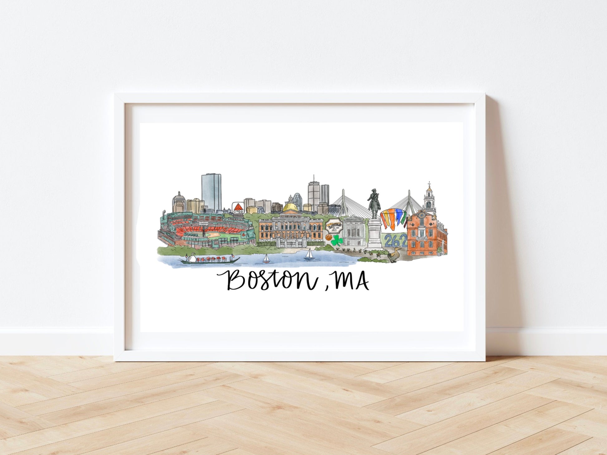 Boston Massachusetts Skyline Print - Fenway Park, Boston Commons