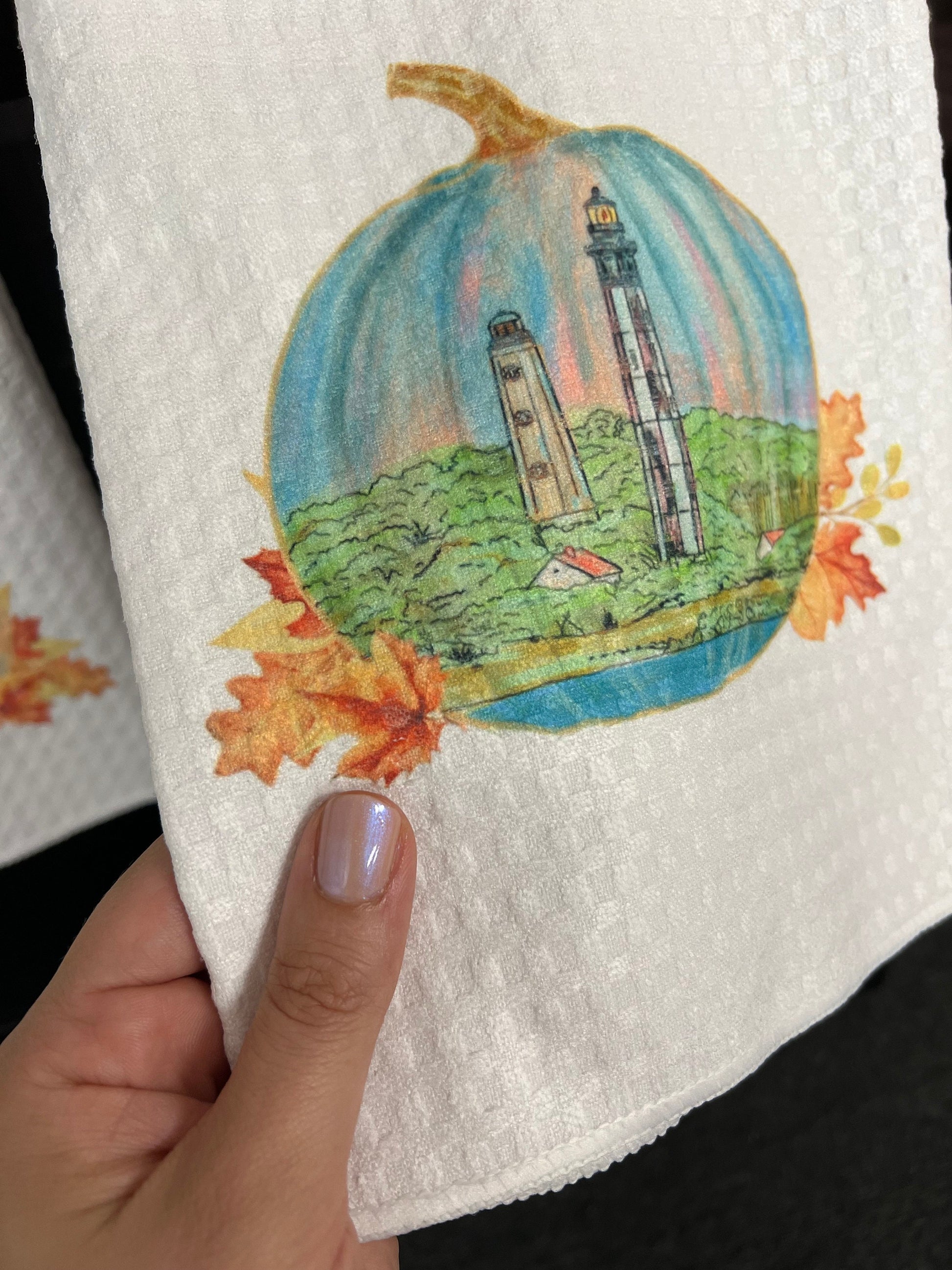 Cape Henry Lighthouse -Virginia Beach, Virginia - Pumpkin Tea Towel - Fall Kitchen decor- Coastal Fall