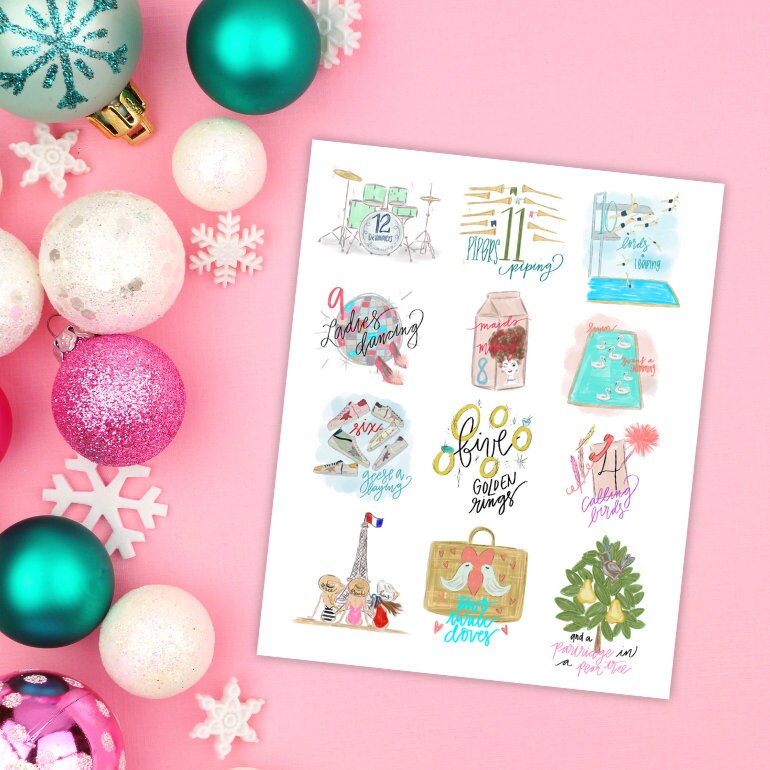 12 Days of Christmas - fun girly edition - pink, disco ball, Christmas print 8x10