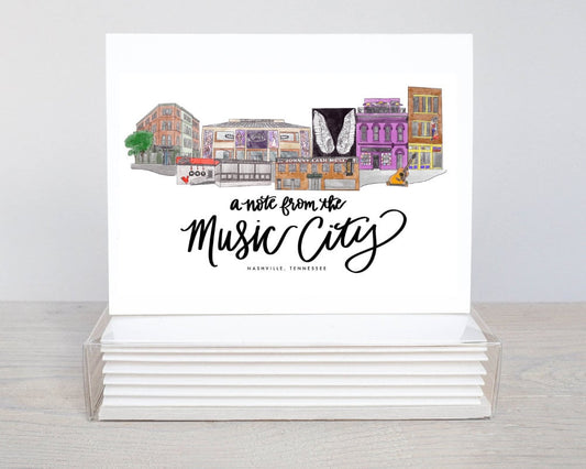 Nashville, Tennessee - Music City Notecard set - Tennessee Stationery - Nashville Gift