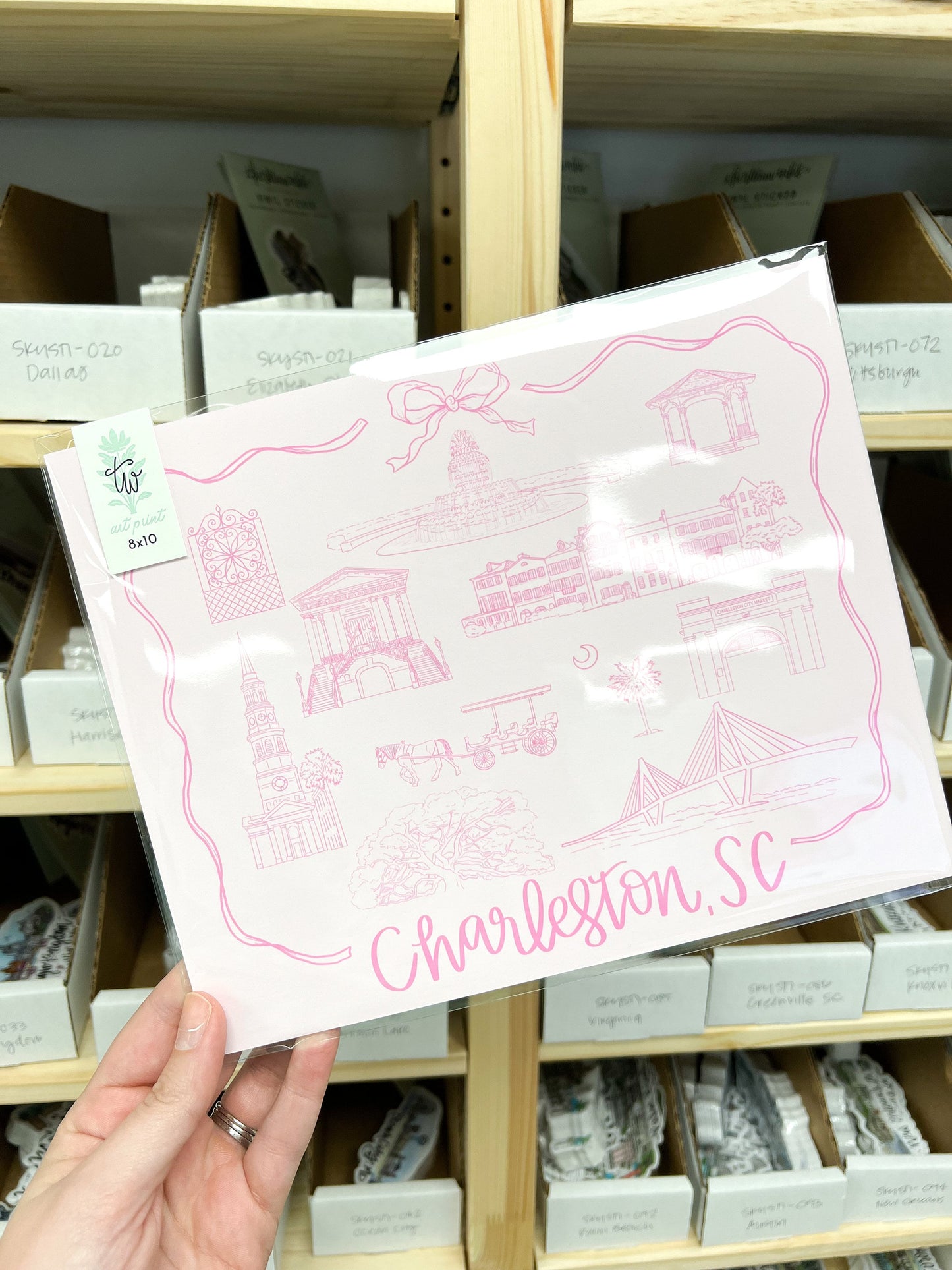 Charleston SC Landmark Print - Pink Coquette Bow style