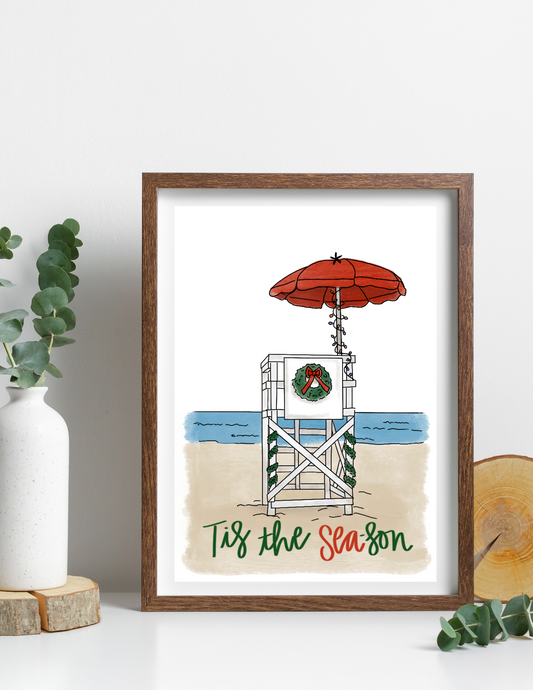 ‘Tis the Sea-son Life guard stand Holiday Print