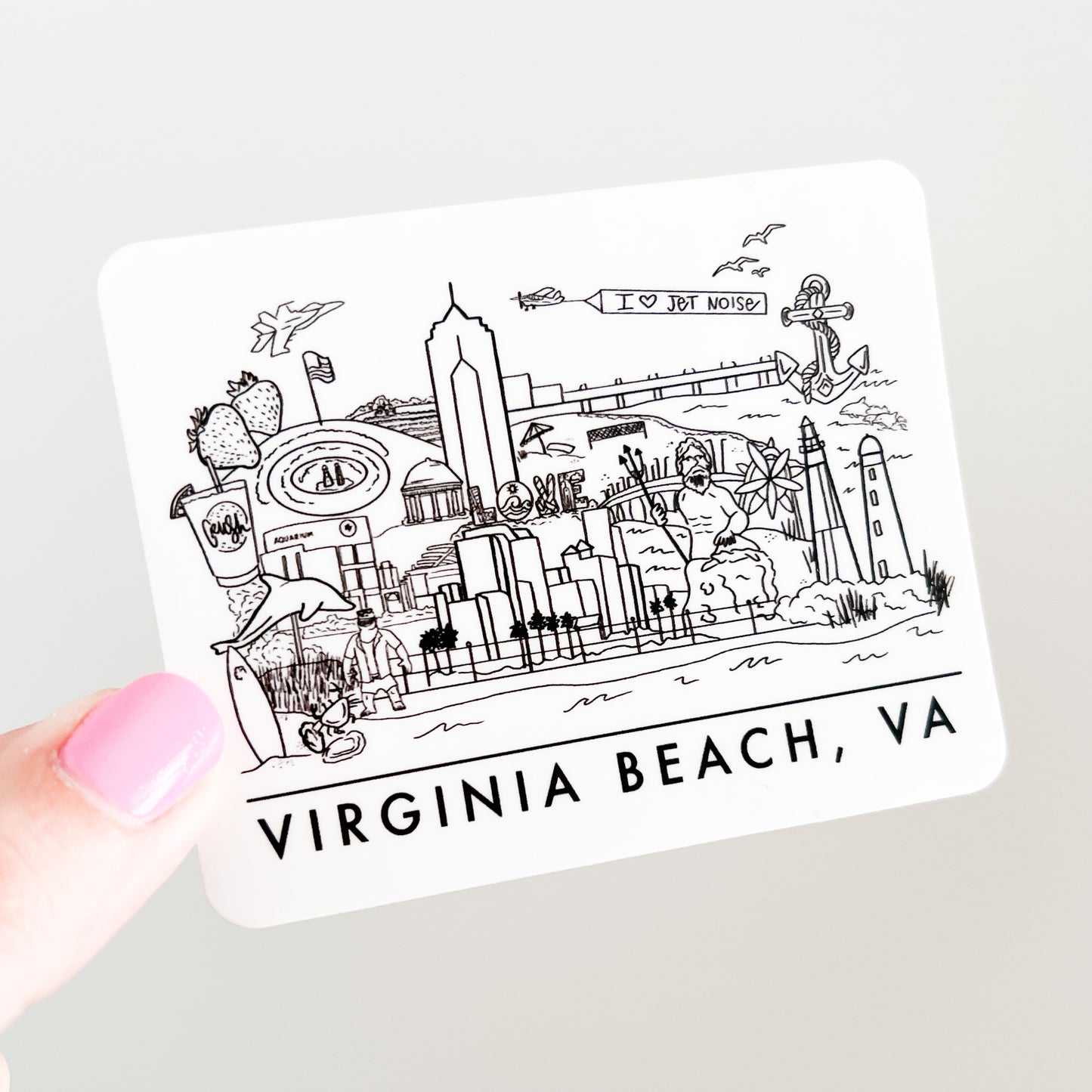 Virginia Beach, Virginia Skyline sticker outline b&w