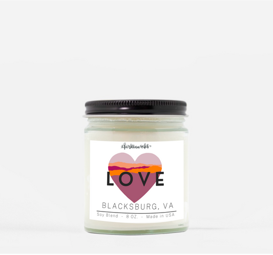 LOVE Blacksburg, Virginia candle